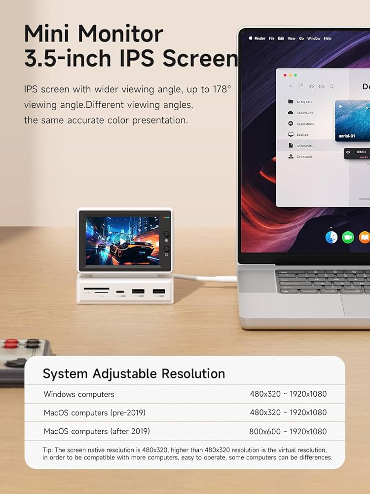 Hagibis IPS ミニモニター 3.5インチ Hagibis 3.5inch IPS USB Mini Screen with USB C Hub, USB-C&HDMI