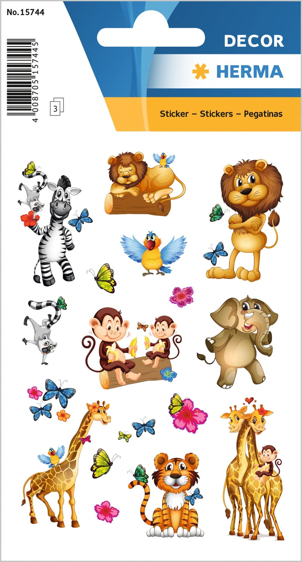 HERMA 15744 Stickers for Children, Jungle (51 Stickers, Paper, Matte) Self-Adhesive, Permanent Adhesive Motif Labels for Girls and Boys, Colourful