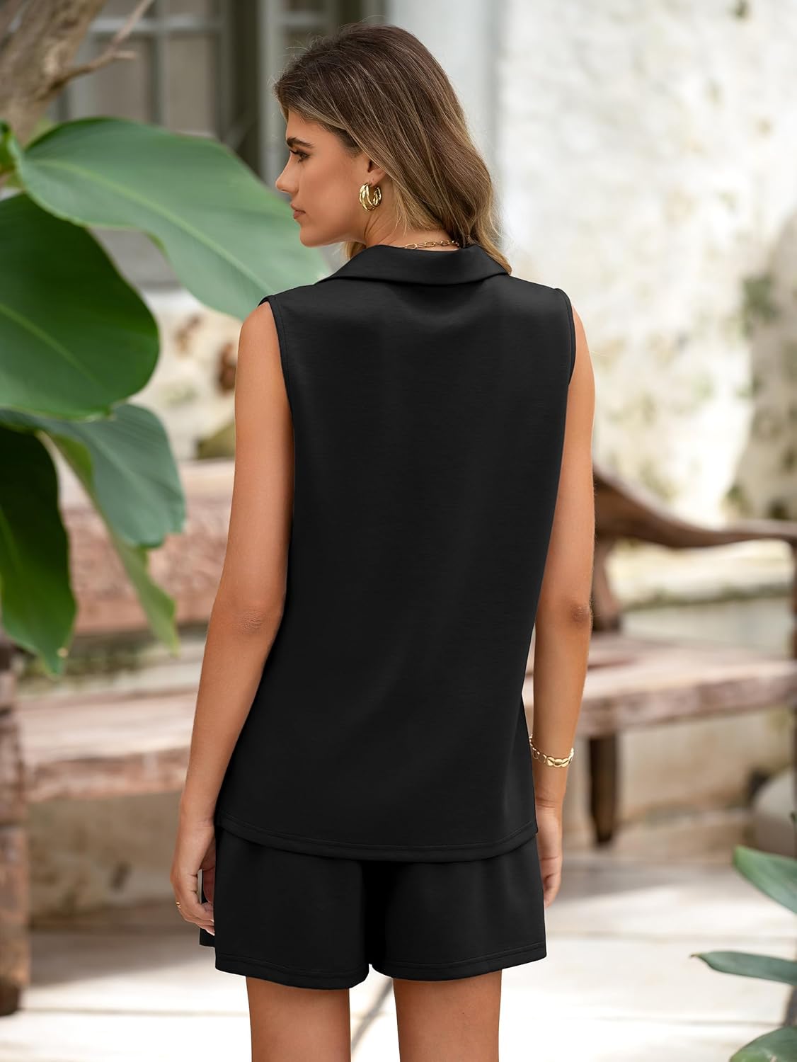 Glamaker Womens Two Piece Short Sets Summer V Neck Travel Outfits Sweatsuits Sleeveless Lounge Sets Tracksuit - Image 6