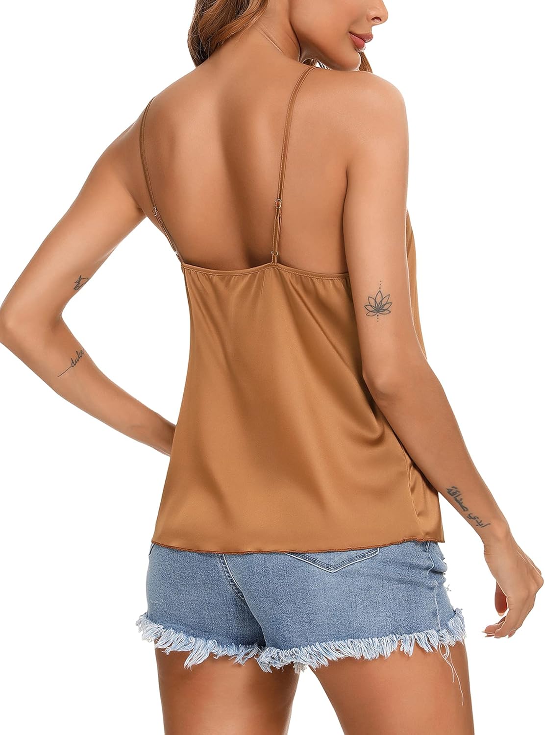 VIDUSSA Womens Silk Satin Tank Tops V Neck Casual Cami Sleeveless Camisole Blouses Summer Basic Tank Shirt - Image 2