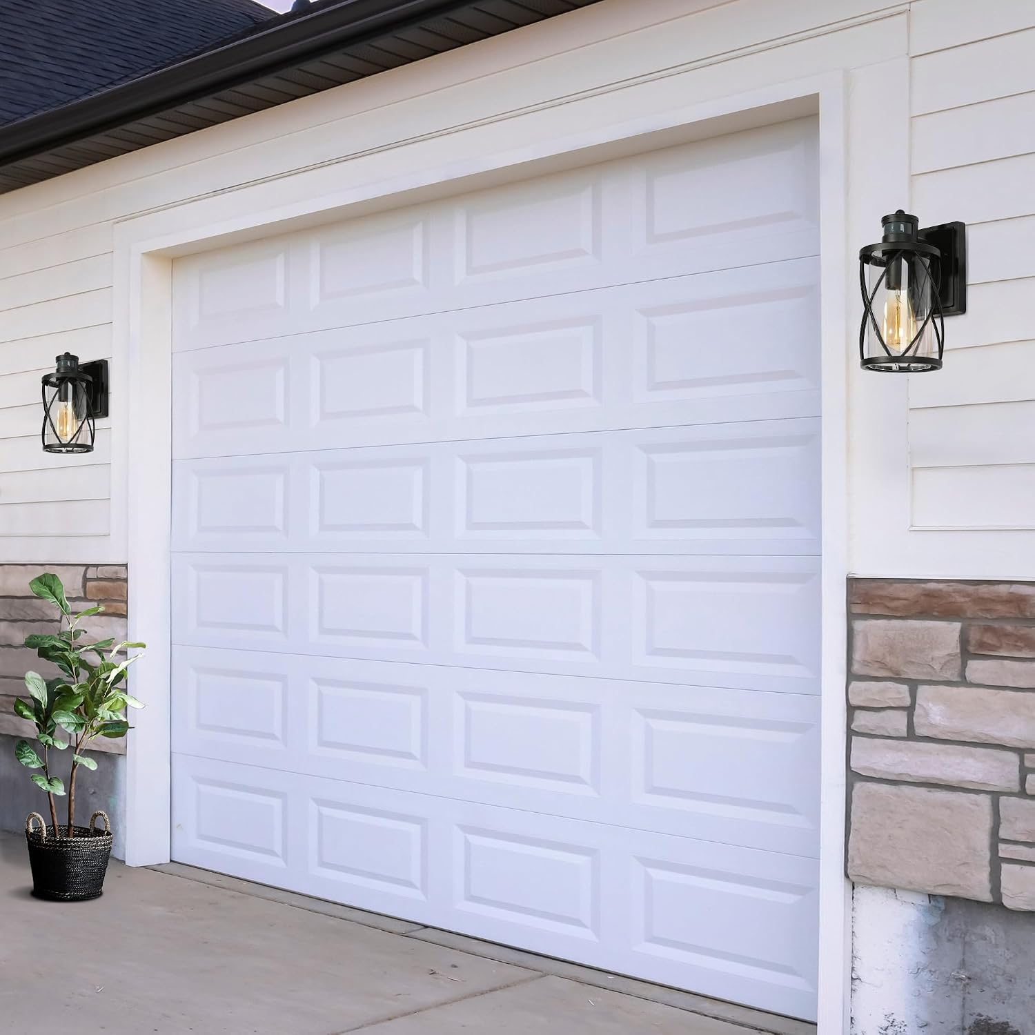 Black Outdoor Light, 2PC Retro Exterior Wall Sconce Sensor Light Fixture, Anti-Rust Waterproof Porch Light with Clear Glass Shade for Garden, Doorway, Garage