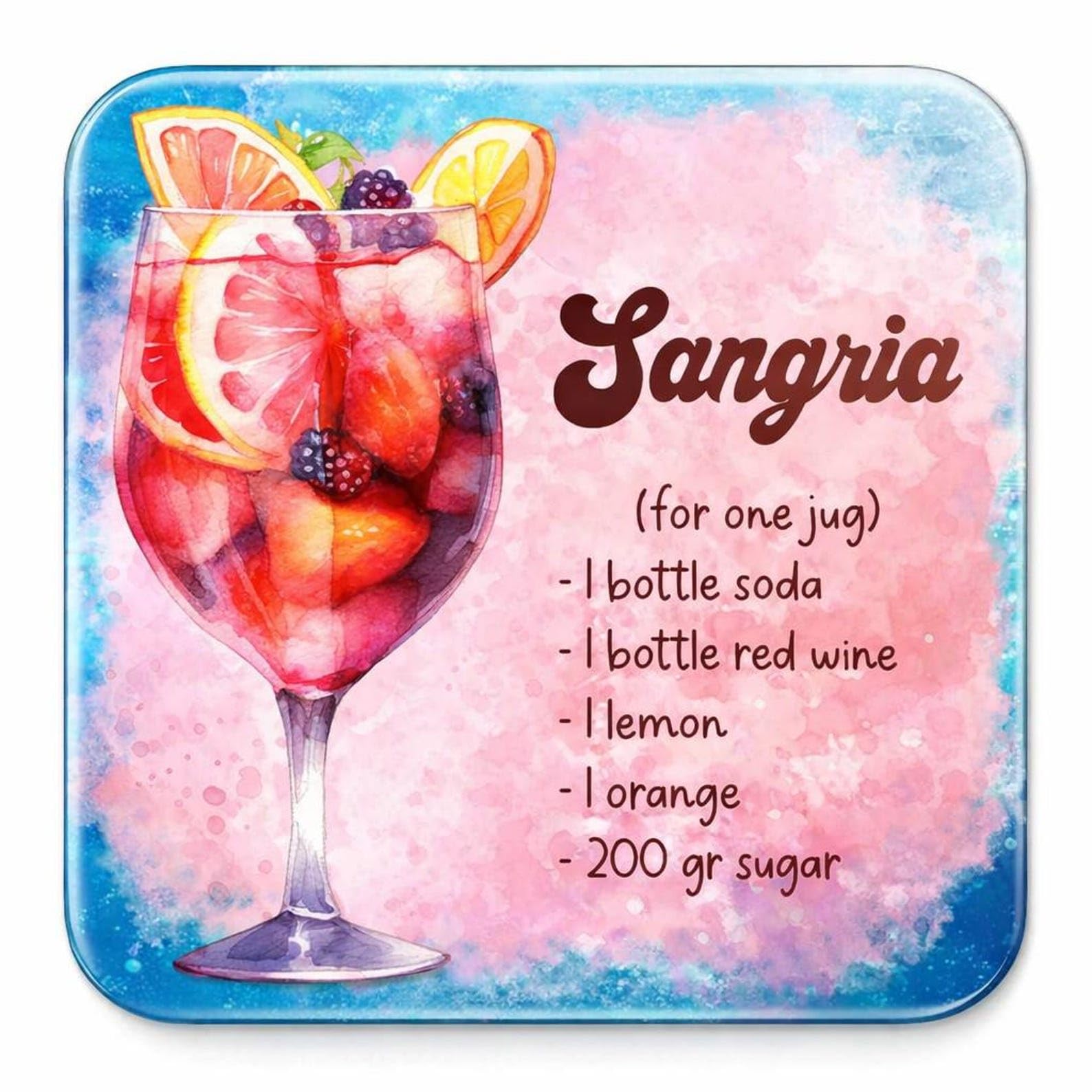 Half A Donkey Multicolor Sangria Recipe Coaster