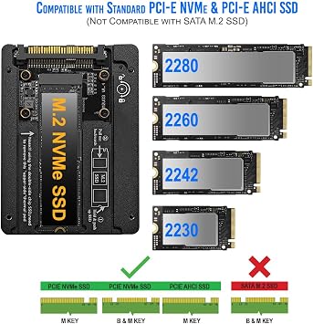 Kingwin M.2 to U.2 NVMe SSD Converter Enclosure PCIe NVMe Adapter for M-Key M.2 SSD to 2.5 U.2 (SFF-8639) Interface High-Speed PCIe 3.0/4.0 Support Aluminum Housing, Tool-Free Installation