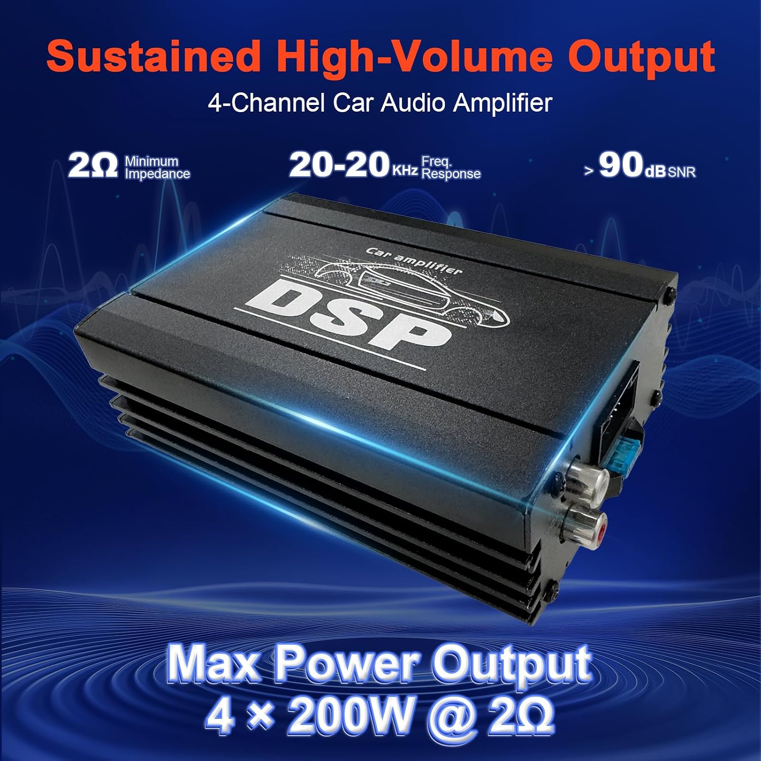 KG AMEMONDORA 12V 4-Channel Class-D Car Audio Compact Amplifier with DSP, High-Performance Universal Fit Audio System, 200W Hardwired Room Electrical Operation, 36V Max Operating Voltage