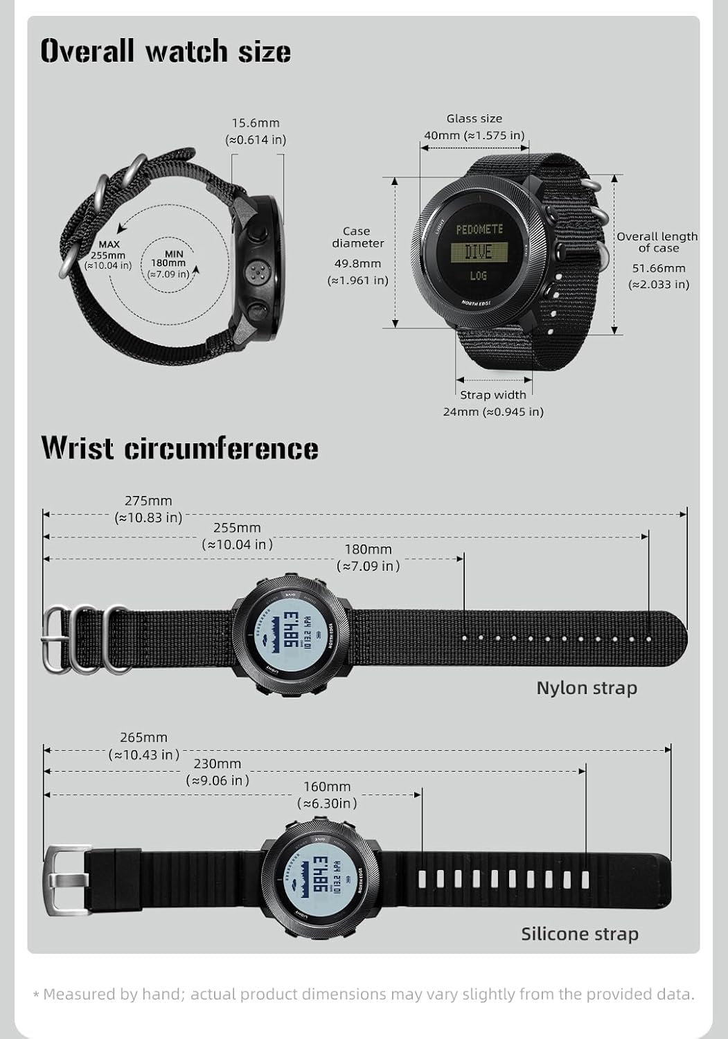 NORTH EDGE Apache D Dive Watch for Men, 50m Depth Tracking Freedive Watch with Compass, Altimeter, Barometer, Water Temperature, Dive Logs, 10 ATM Waterproof, Large Display