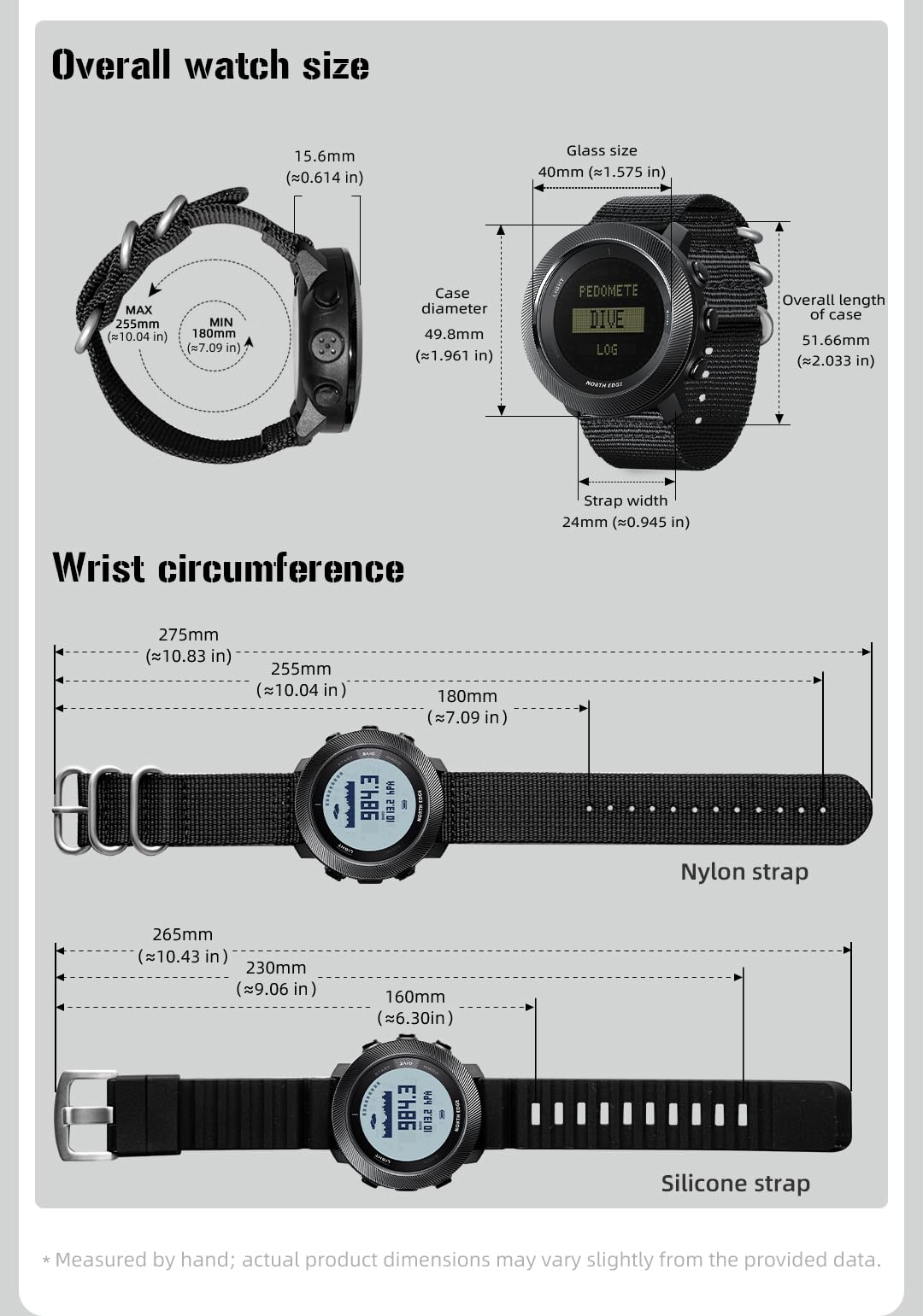 NORTH EDGE Apache-D Orologio da Apnea da Uomo, Computer da Apnea con Profondimetro fino a 50 m, Bussola, Altimetro, Barometro, Termometro, Ricaricabile