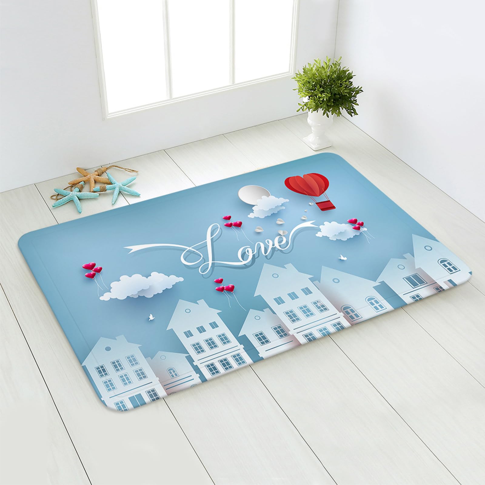 Tapis d'entrée ballon bleu blanc 100x150cm pour salon et couloir