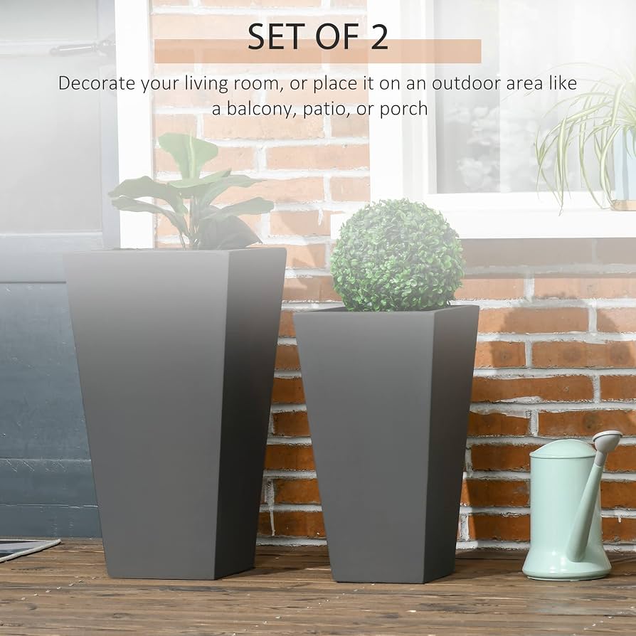 Set Mit 2 Großen Konischen Pflanzgefäßen Aus Kunstharz, 40,6 Cm – Für Innen & Außen, Mit Drainage, Modernes Grau