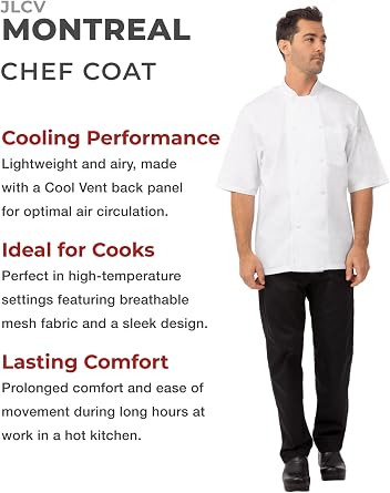 Chefs Works Montreal Cool Vent Unisex Short Sleeve Chefs Jacket, White, L / Large / Lrg, Chest Size: 44-46 inch / 112-117 cm, Mens and Womens Chefs Jacket, A914-L