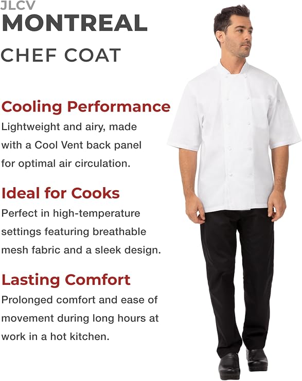Chefs Works Montreal Cool Vent Unisex Short Sleeve Chefs Jacket, White, L / Large / Lrg, Chest Size: 44-46 inch / 112-117 cm, Mens and Womens Chefs Jacket, A914-L