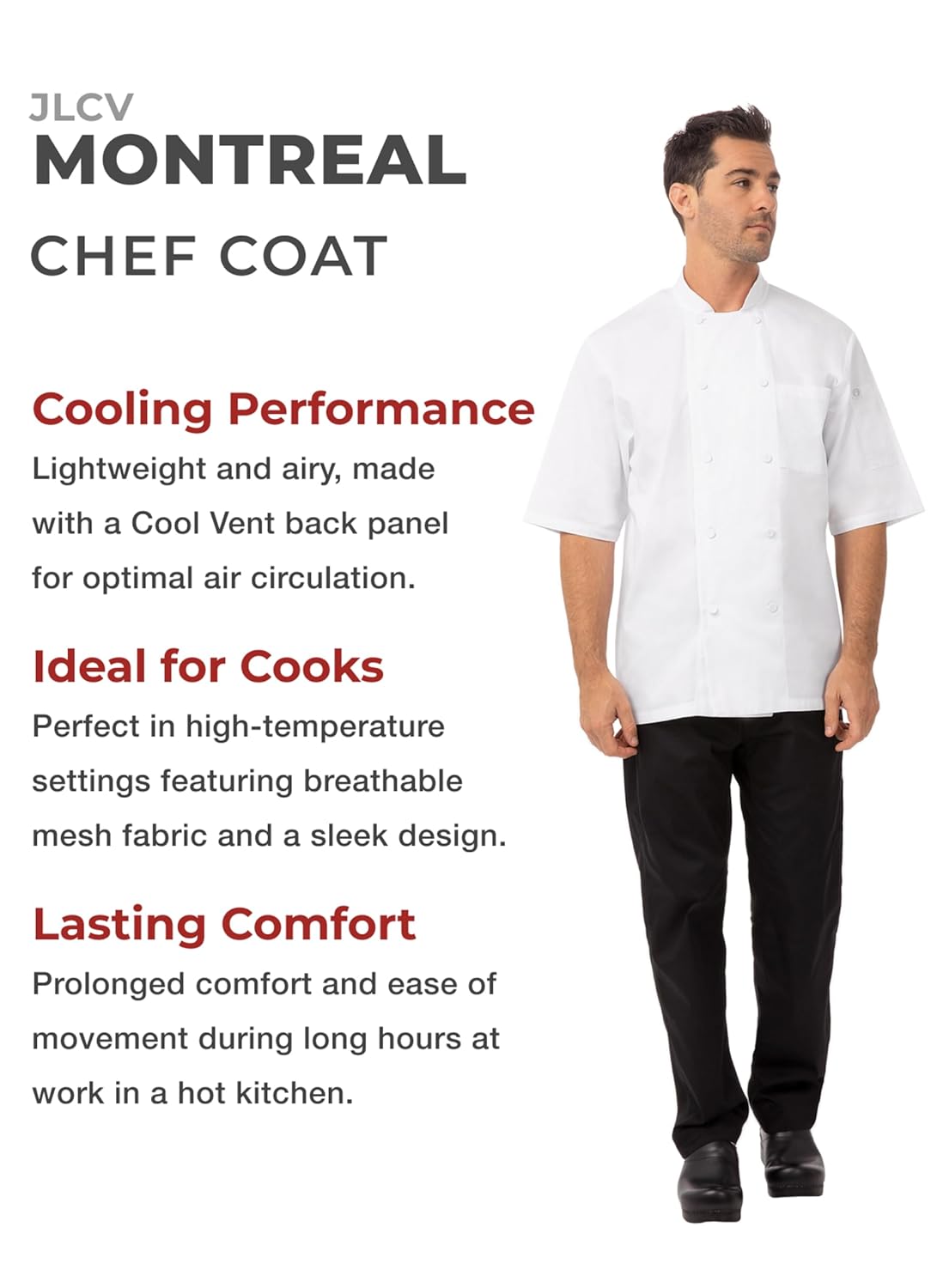 Chef Works Men's Montreal Cool Vent Chef Coat, White, Large - Image 3