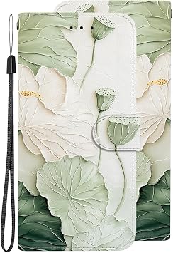 Art Designed Flip Wallet for Realme C55,Case Fancy Green 3D Effect Lotus Leaf and Lotus Root Illustration Protection with Standing Card Holder and Wrist Strap for Realme C55