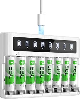 EBL 8 Bay Battery Charger with LCD Screen Fast Charging, AA AAA Battery Charger with 2800mAh NiMH AA Batteries 4pcs & 1100mAh AAA Battery 4pcs Combo