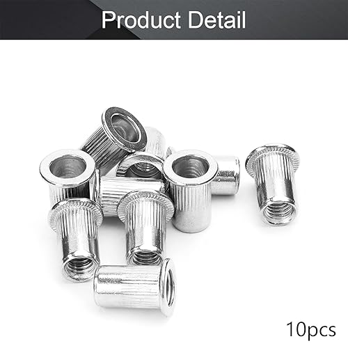 Miniatura 4 de MroMax Tuercas remachables de acero inoxidable 304 M6 x 0.59 pulgadas, inserto de cabeza plana, tono plateado, 10 unidades