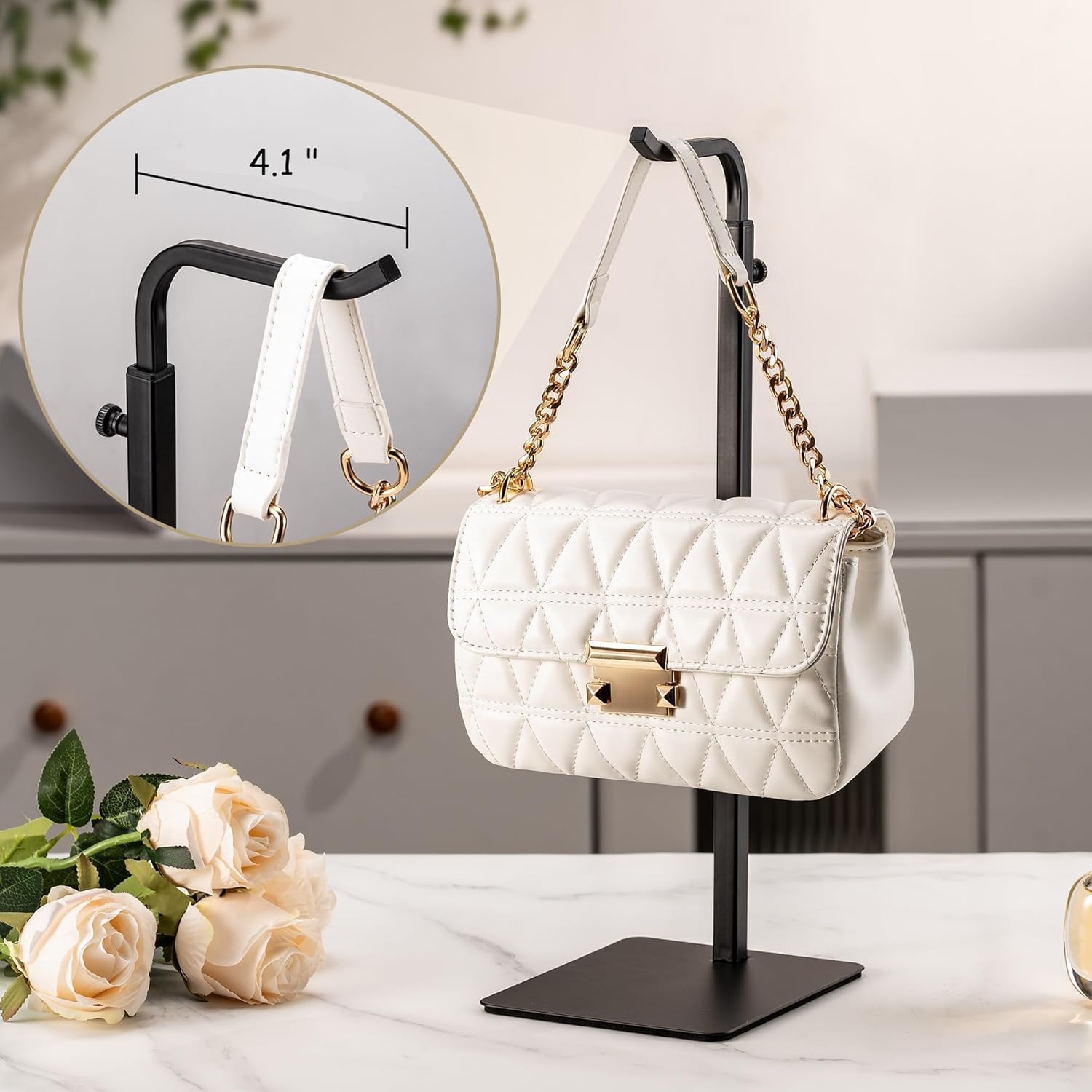 pickpiff 3 Pack Purse Holder Handbag Display Stand: Black Hanger Rack for Bags, Purses, and Wreath, Adjustable Hook Stand for Tabletop, Closet, and Retail Use for Vendors