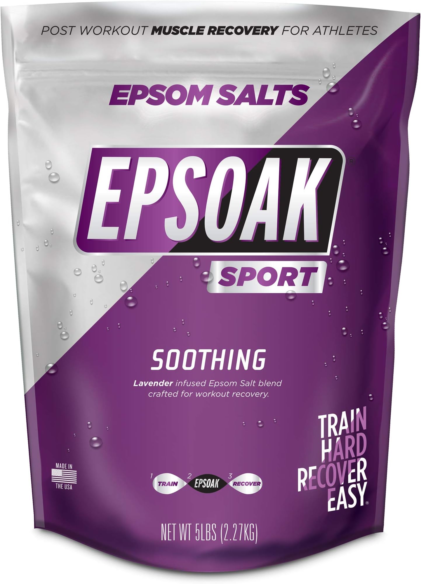 Epsoak SPORT Epsom Salt for Athletes - 5 lbs. SOOTHING. All-natural, therapeutic soak with Lavender Essential Oil