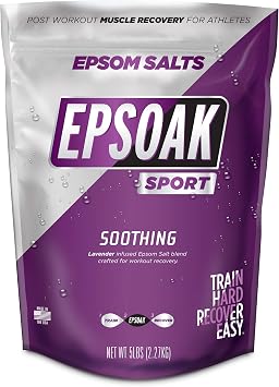 Epsoak Sport Epsom Salt 5 lb. USP Magnesium Sulfate with Lavender Scent Resealable Epsom Salt Bag, Made in The USA, Cruelty-Free Certified