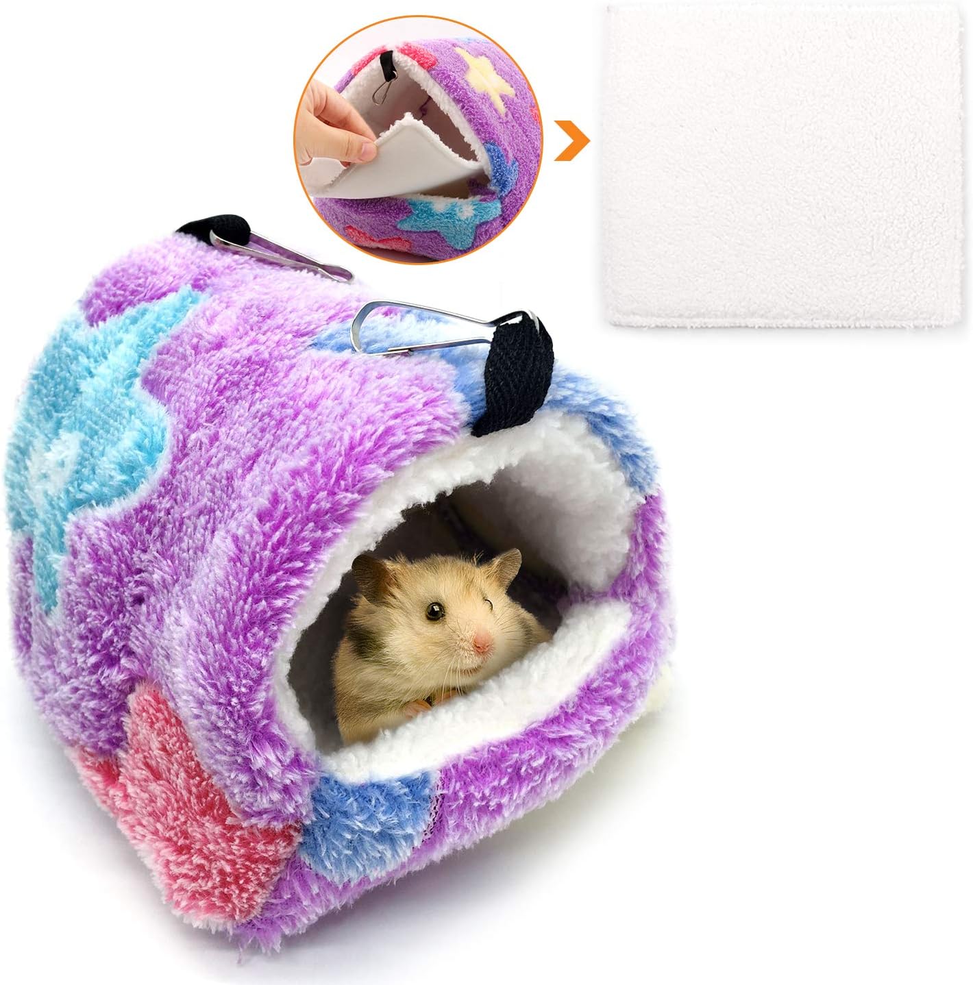 HOSUKKO Warm Hamster Bed with Mat for Small Animal Pet, Mini Rat Hamster Plush House Bed Hut Nest Bed Mini House Cave Bed Cozy House…