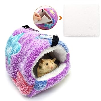 Warm Hamster Bed with Mat for Small Animal Pet, Mini Rat Hamster Plush House Bed Hut Nest Bed Mini House Cave Bed Cozy House Hideout(S)