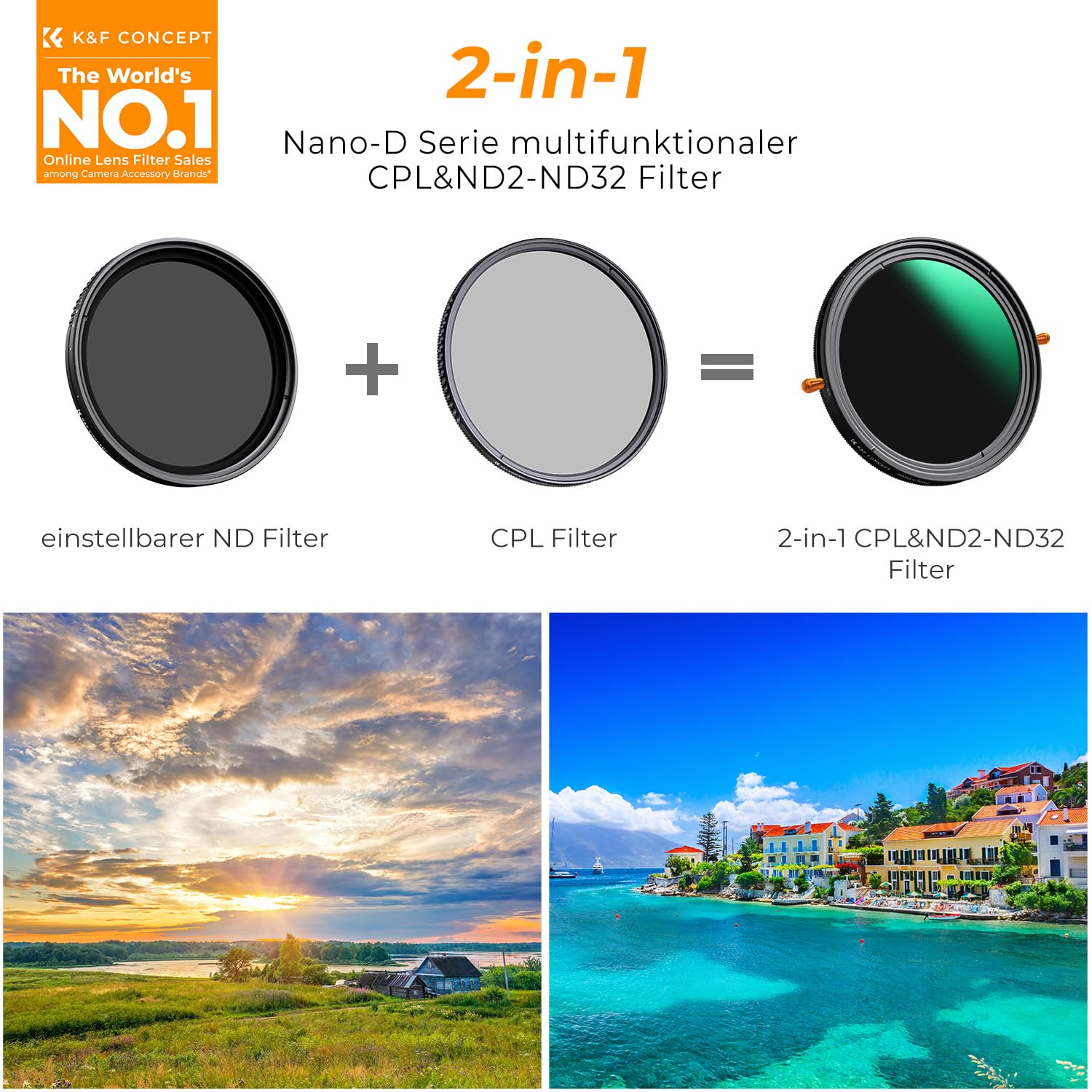 K&F CONCEPT Nano-D Serie ND Filter 67mm CPL&ND2-ND32 2 in 1 multifunktionaler Graufilter und CPL Filter Polfilter