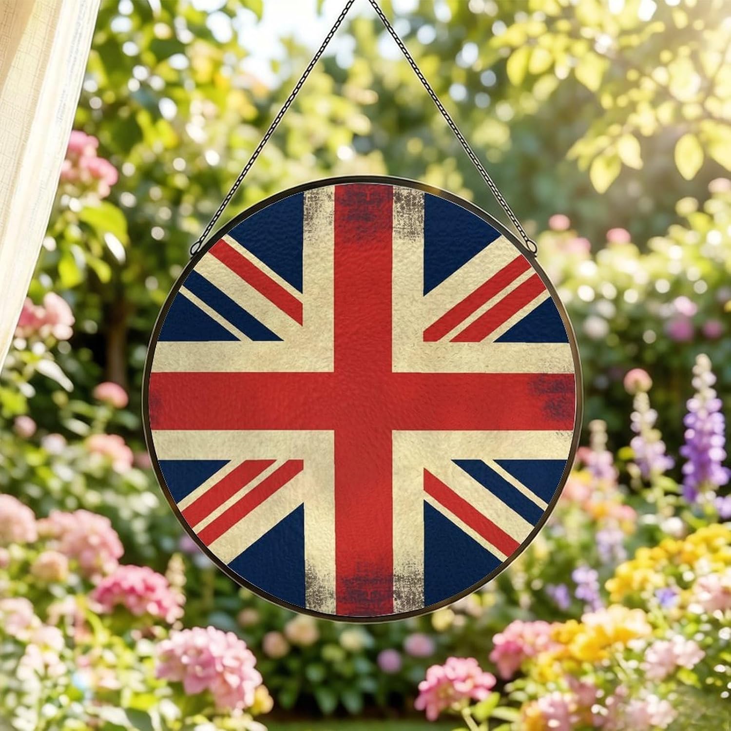 30x30cm Round Stained Glass Suncatcher for Window Hanging Decor with Chain