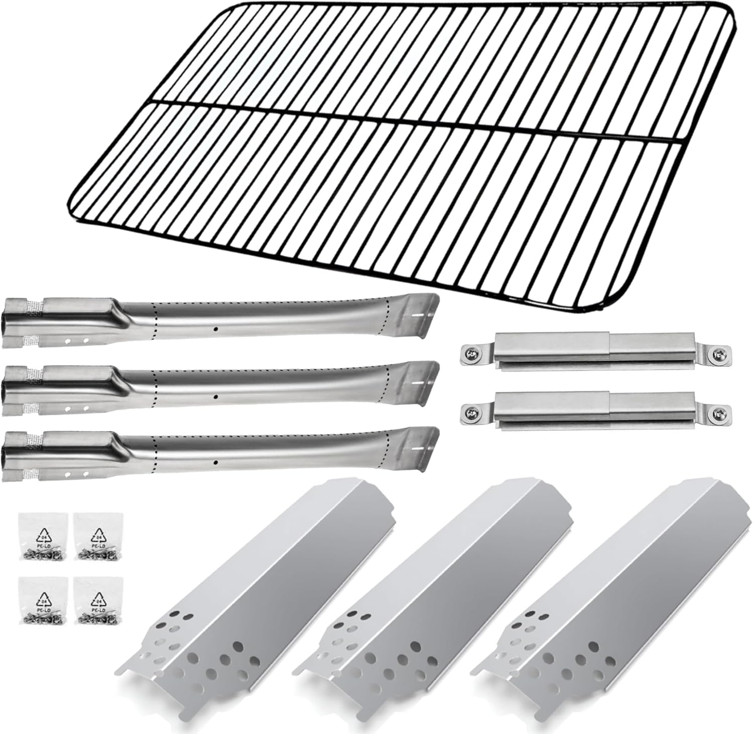 Replacement Parts for Charbroil - Set of Cooking Grid, 3 Grill Burners, 3 Charbroil Heat Plates and 2 Crossover Tubes for Char Broil Classic 360 3 Burner, G215-0203-W1, G305-0006-W1