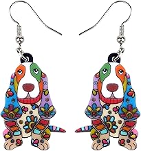 NEWEI Acrylic Floral Basset Hound Dog Earrings Dangle Drop Anime Animal For Women Fashion Jewelry Charm Gifts