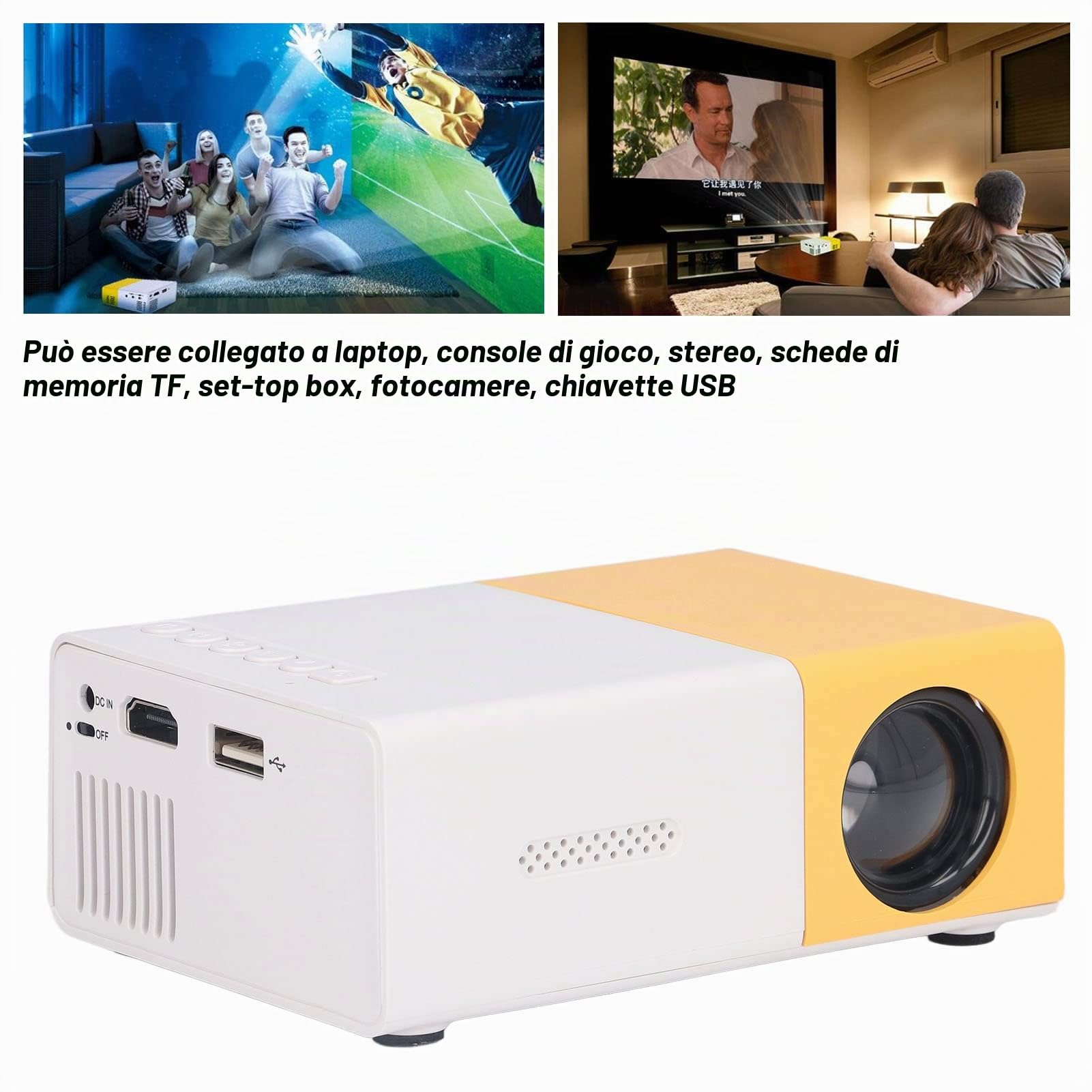 Luqeeg Mini Proiettore Portatile, Proiettore Cinematografico Digitale, Schermo Grande da 24 a 60 Pollici, Risoluzione 1920x1080, Videoproiettore Intelligente per Home Theater Film All'aperto(#2)