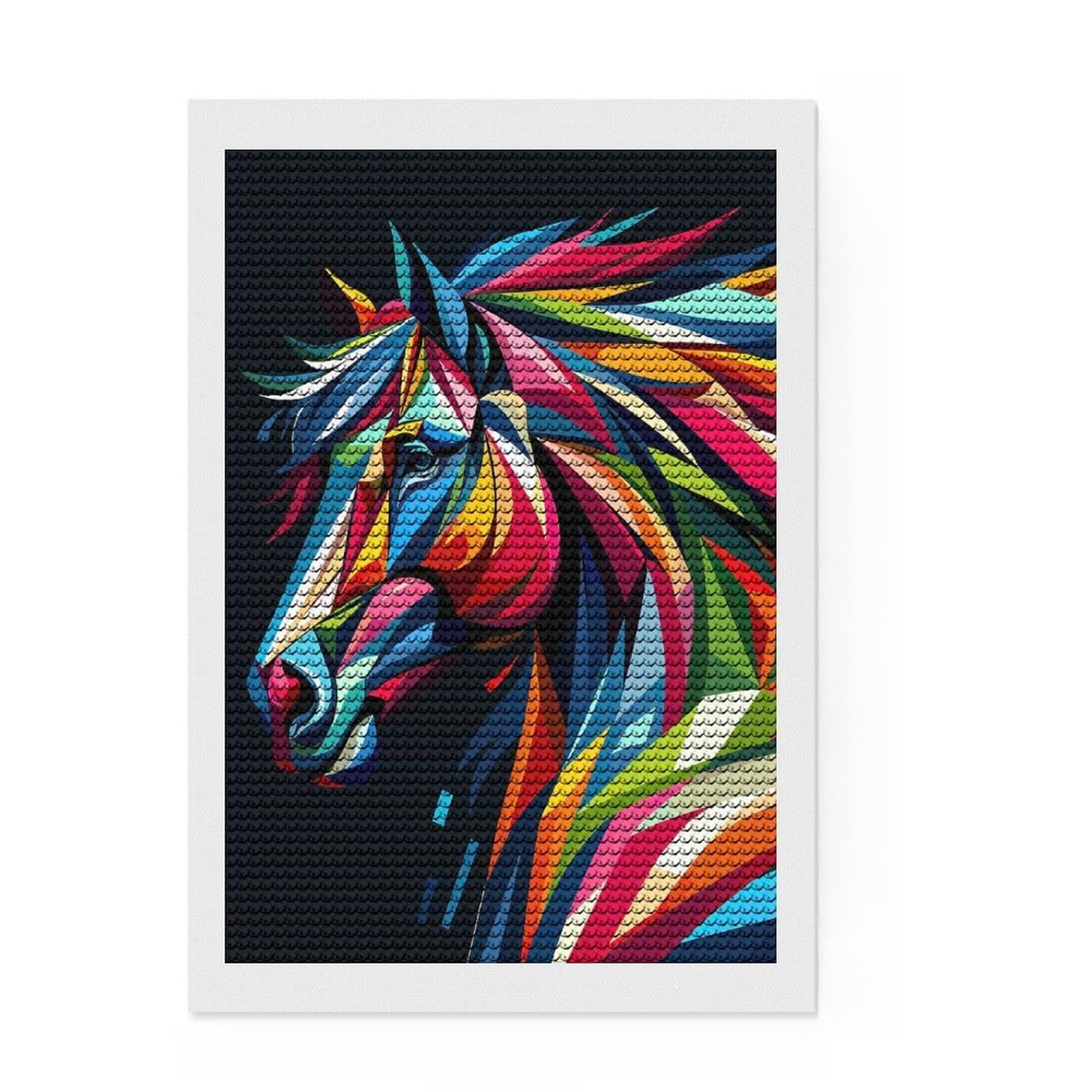 Junmoney Horse WPAP Pop Art Diamond Art Kit 8"x12", with Tool Kit, Easy to Enjoy, Bedroom Decor, Christmas Gift, Pleasing Wall Art Project