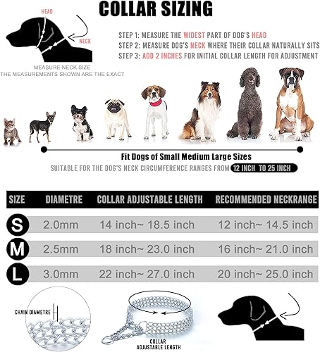 Miniatura 6 de Collar de cadena para perro, de acero inoxidable, ajustable, con eslabones cubanos de metal, a prueba de mordidas, collar de cadena de triple fila