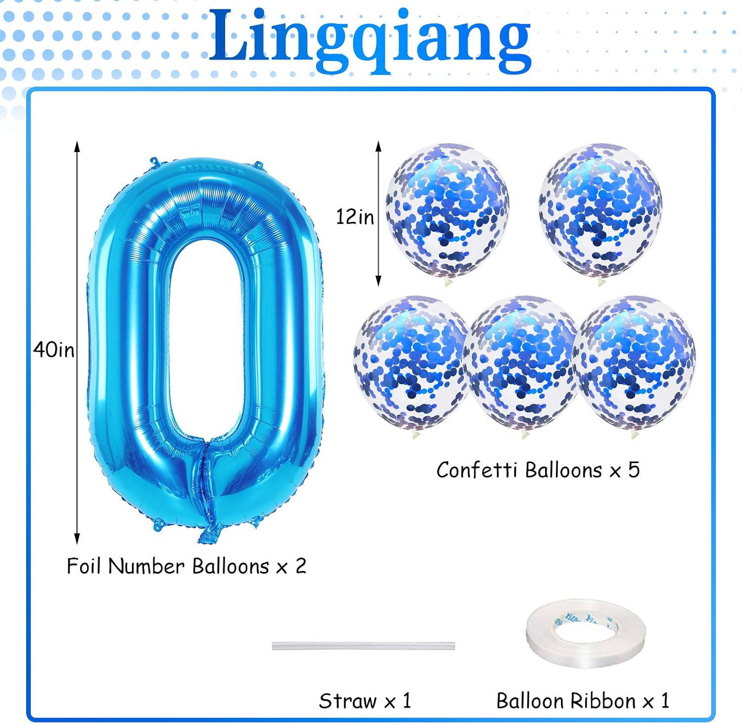 40 Inch Number 50 Foil Balloon Set, Blue 50th Birthday Decor With Confetti - Image 3