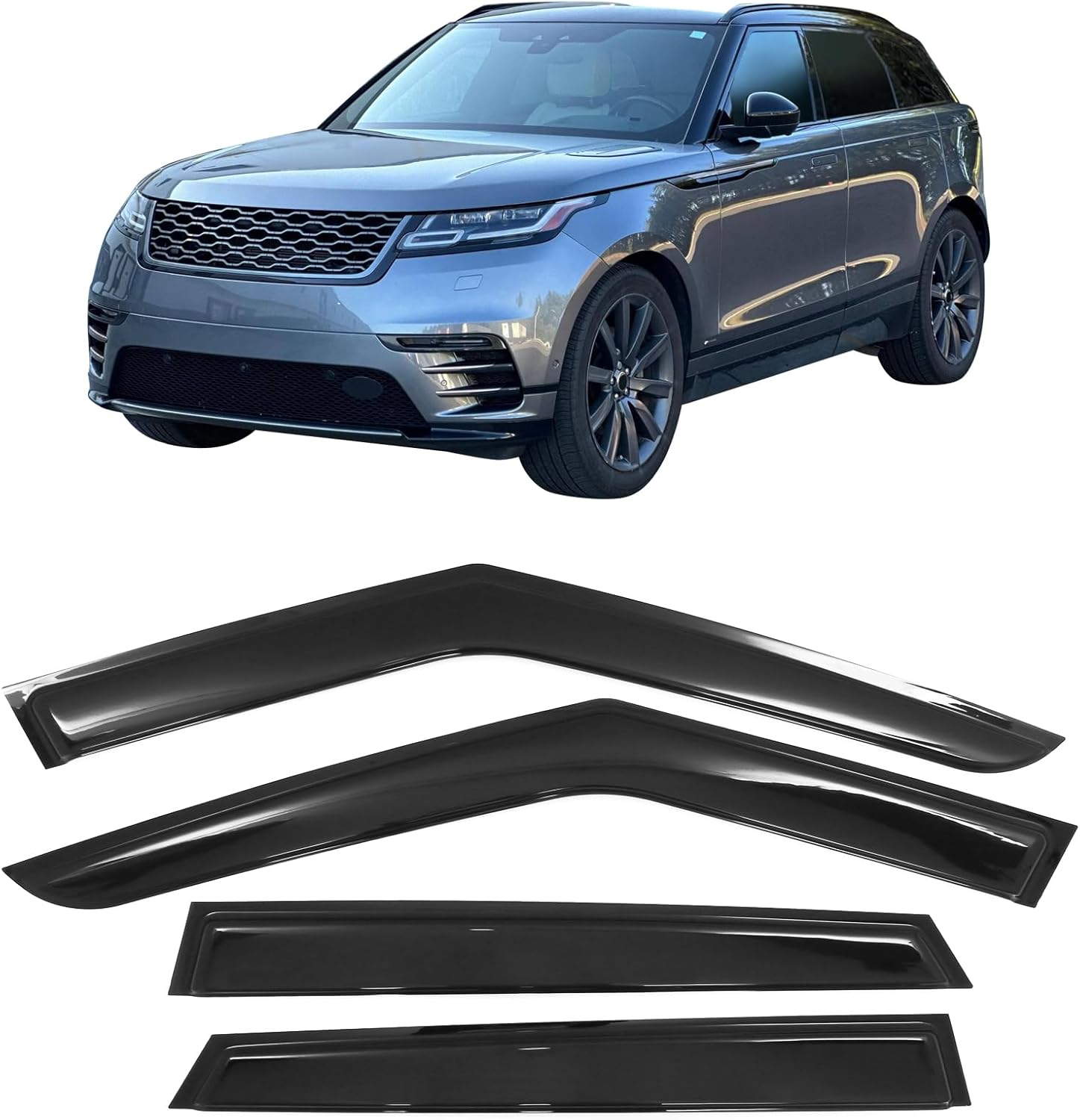 IKON MOTORSPORTS Tape on Window Visors Compatible with 2018-2026 Land Rover Range Rover Velar, Acrylic Smoke/Tinted Rain Guards, Side Window Wind Deflectors 4PCS