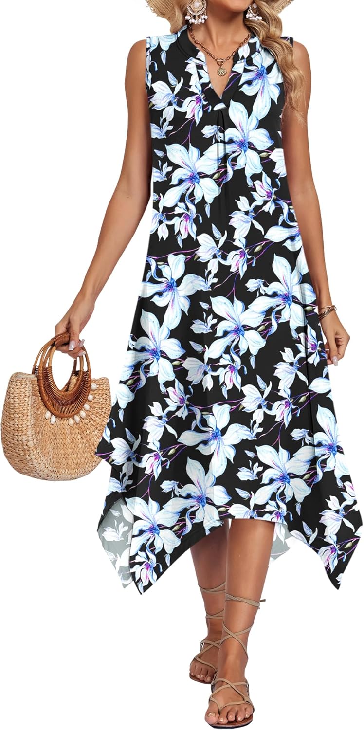 AUSELILY Summer Dresses for Women 2026 Casual Sleeveless Sundress Asymmetrical Hem Tank Midi Dress with Pockets - Image 4