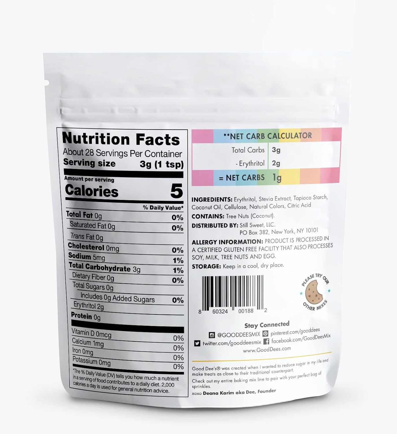 Good Dees Low Carb Rainbow Sprinkles, No Sugar Added Keto Sprinkles with All Natural Coloring, Diabetic, Dye-Free, Dairy-Free & Gluten Free (1g Net Carbs Per Serving) (Rainbow)