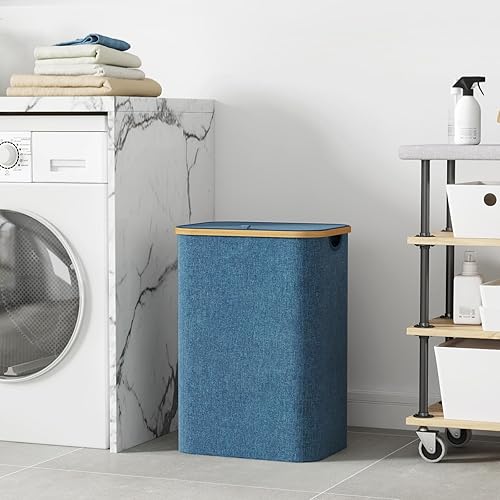 Miniatura 157 de Lifewit Cesta grande de 100 litros con tapa para ropa con asas de bambú y bolsa extraíble, plegable para dormitorio, baño, residencia universitaria