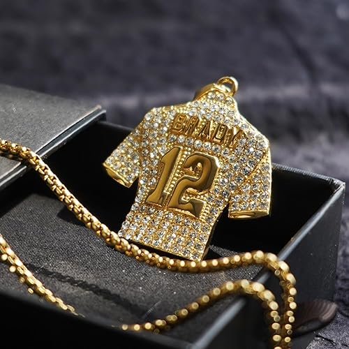 Miniatura 7 de LOK68 Collar con colgante de jersey de fútbol americano helado para hombres y niños, número 7número 10número 12número 23 cuello de jersey, hiphop