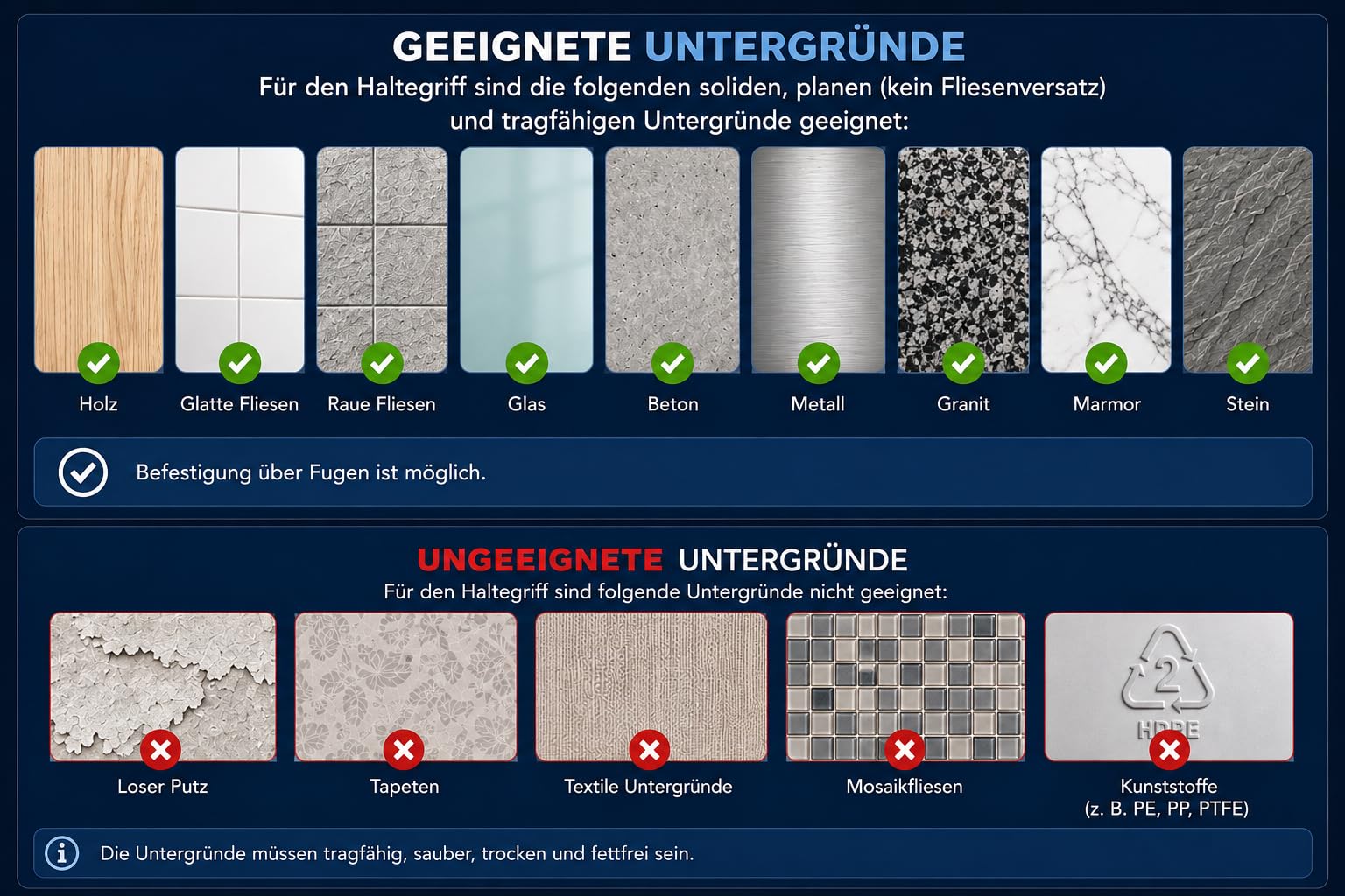 Edelstahl Haltegriff ohne Bohren – Premium Haltegriff