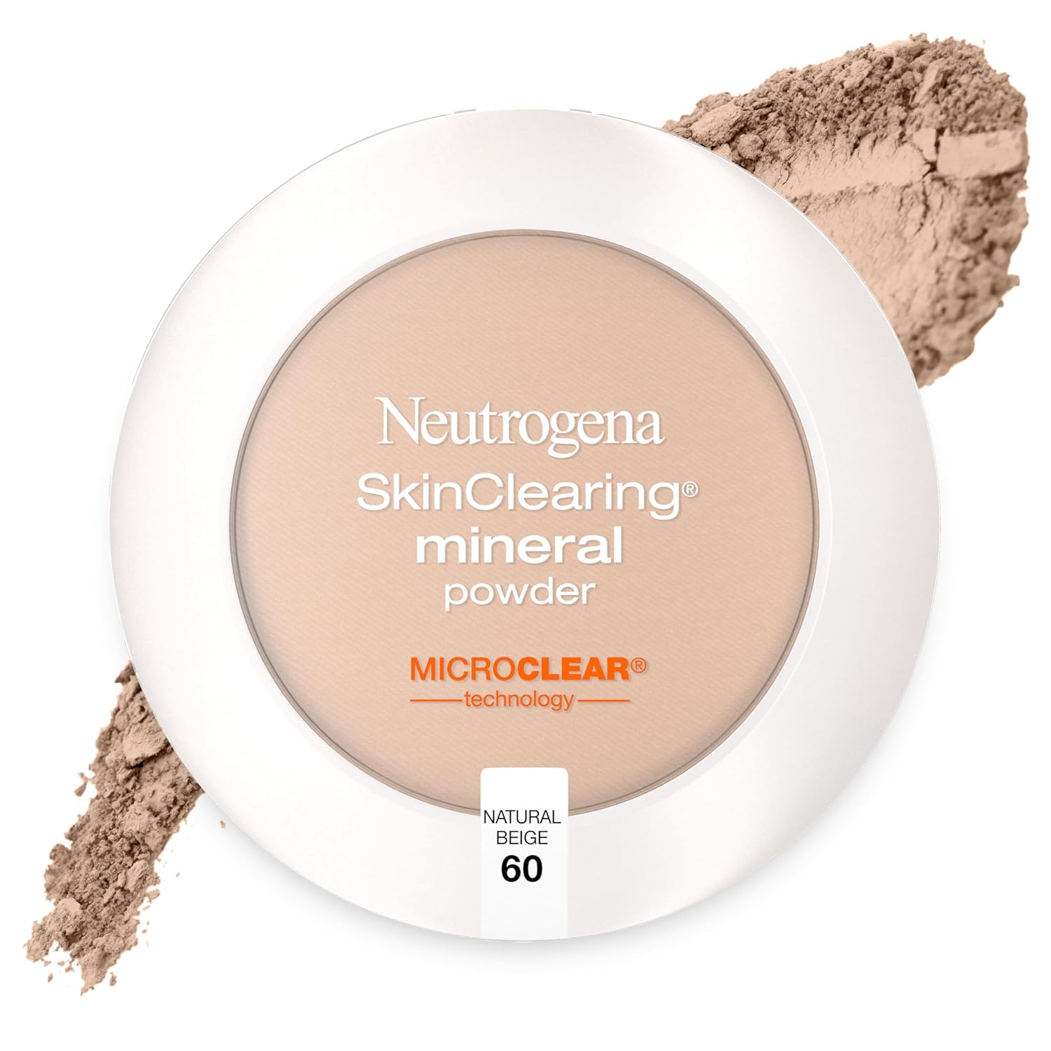 Neutrogena SkinClearing Pressed Mineral Powder Compact for Acne Prone Skin, Oil Absorbing Acne Makeup with Salicylic Acid helps to Cover, Treat & Prevent Breakouts, Natural Beige 60, .38 oz, 2 Pack