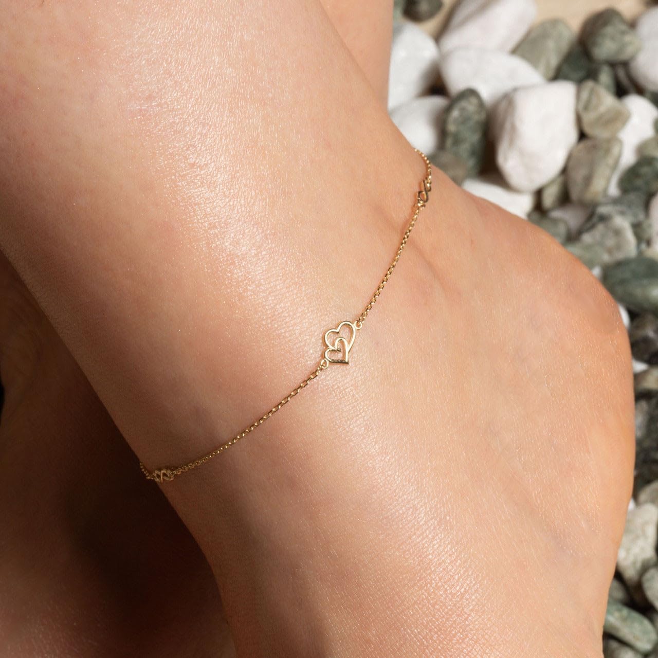 Claddagh Gold 14K Yellow Gold Infinity Heart Anklet 10"