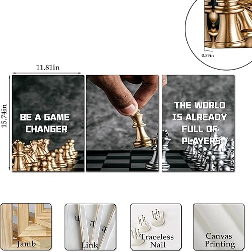 Miniatura 6 de xiysien Arte de pared de ajedrez, con citas inspiradoras, decoración de pared, ajedrez negro y dorado, citas motivacionales, impresiones artísticas