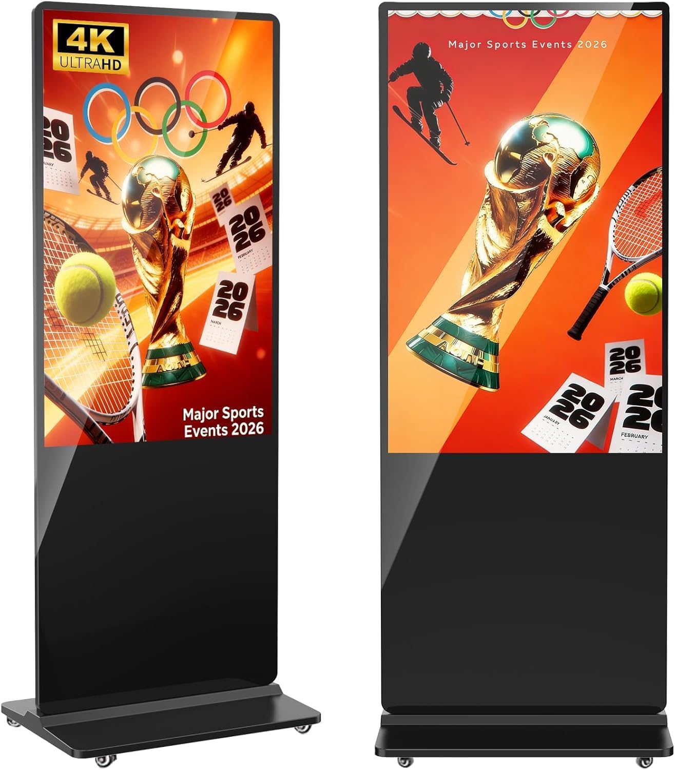 – 55" Digital Signage Display, Freestanding Digital Poster with 4 Wheels, Interactive LCD Kiosks, Commercial Advertising Display Ideal for Retail, Restaurants & Shopping Malls, Black, Non-Touch Screen