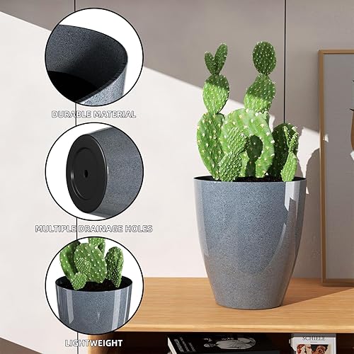 Miniatura 2 de QCQHDU - Juego de 2 macetas de 25 cm para plantas de interior y exterior con orificio de drenaje, macetas decorativas modernas para plantas de