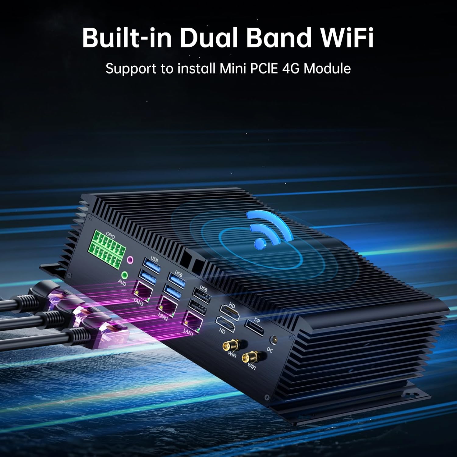 msecore Fanless Industrial PC, Mini Computer with i7-1260P, 16G RAM 512G SSD, COM R232/ 422/485, Triple 2.5G LAN, GPIO, 4K, Wi-Fi, WOL Support, 9-36V Wide Voltage, 2*HDMI, 1*DP, Windows 11 Pro