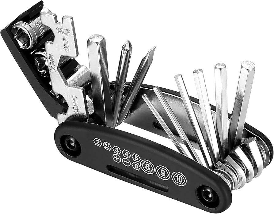 16-in-1 Fahrrad-Reparatur-Set, Multifunktions-Getriebe, Multitool-Kit, zusammenklappbares Taschenformat für Mountainbike E-Bike Werkzeug-Set Sport & Freizeit