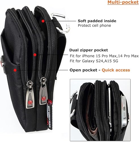 Miniatura 2 de VIIGER Funda versátil de nailon doble para teléfono celular, funda para cinturón para hombre con clip, bolsa para cinturón para teléfono