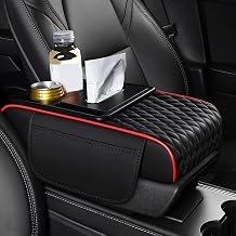 Car Center Console Cover for Buick LE Sabre VI VII VIII Park Avenue Century, with Tissue Box 2 Side Storage Bag Cup Holder & Phone Holder Auto Armrest Cushion Console Cover,C Black + Red
