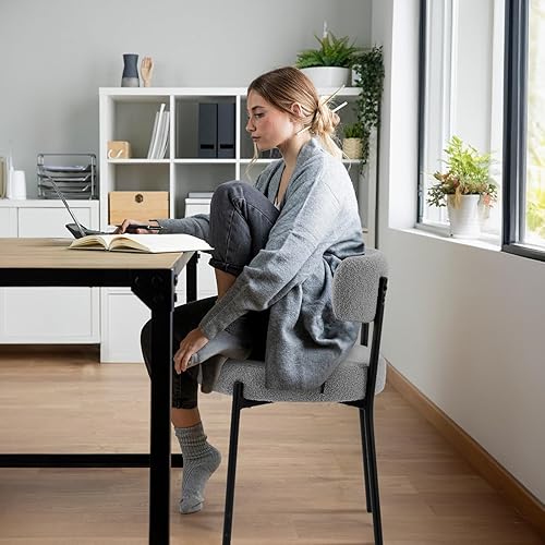 Miniatura 7 de Furniliving Boucle - Juego de 4 sillas de comedor, modernas sillas de comedor tapizadas con respaldo curvado y marco de metal negro, silla auxiliar