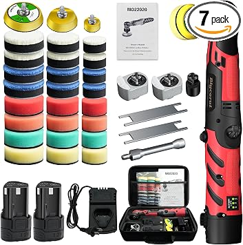 Cordless Mini Polisher,1/1.5/2Inch,DA&RO with 11 Variable Speed 2500-6000 RPM,2 * 2.3Ah Rechargeable Batteries,Red Car Detailing Micro Polisher