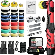 Cordless Mini Polisher,1/1.5/2Inch,DA&RO with 11 Variable Speed 2500-6000 RPM,2 * 2.3Ah Rechargeable Batteries,Red Car Detailing Micro Polisher