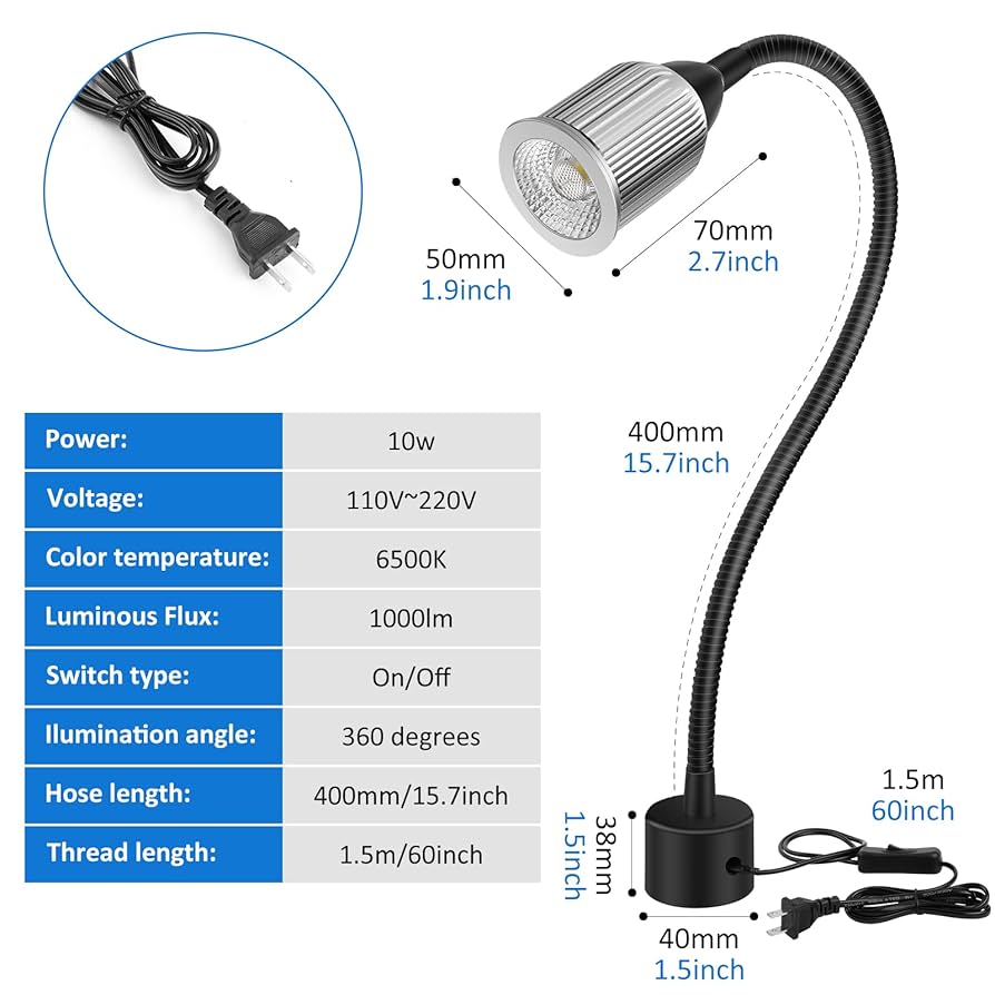 10W Magnetic Machine LED Work Light with Flexible Gooseneck